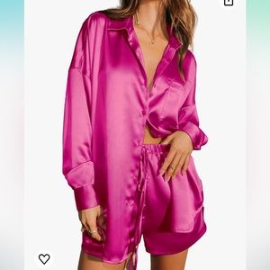 Pink satin pajama set - Worn once
